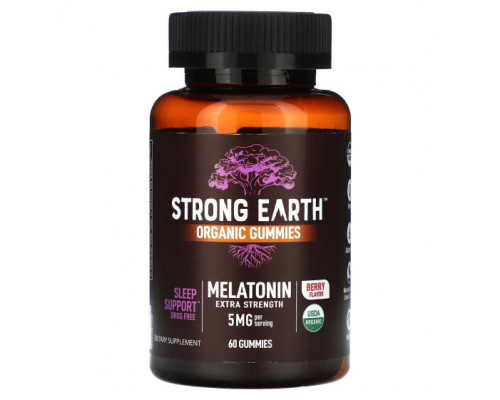 БАДы YumV's, Органические жевательные мармеладки Strong Earth, мелатонин, усиленная форма, ягоды, 5 мг, 60 жевательных таблеток БАДы YumV's, Органические жевательные мармеладки Strong Earth, мелатонин, усиленная форма, ягоды, 5 мг, 60 жевательных таблеток