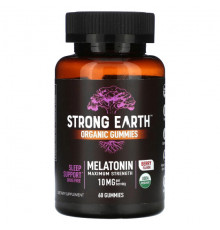 БАДы YumV's, Органические жевательные мармеладки Strong Earth, мелатонин, максимальная сила действия, ягоды, 5 мг, 60 жевательных таблеток