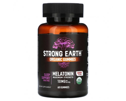 БАДы YumV's, Органические жевательные мармеладки Strong Earth, мелатонин, максимальная сила действия, ягоды, 5 мг, 60 жевательных таблеток БАДы YumV's, Органические жевательные мармеладки Strong Earth, мелатонин, максимальная сила действия, ягоды, 5 мг, 60 жевательных таблеток