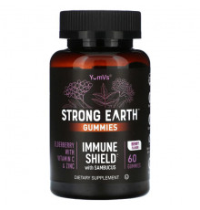 Фрукты и ягоды YumV's, Strong Earth, жевательные таблетки Immune Shield с самбукусом, ягодами, 60 жевательных таблеток