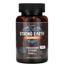 Калий YumV's, Strong Earth, жевательные таблетки, цитрат калия, клубника, 49,5 мг, 60 жевательных таблеток