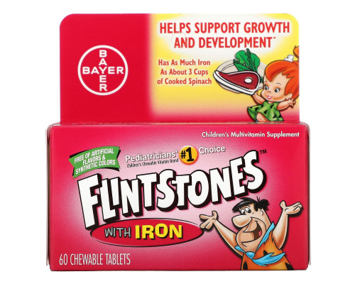 Flintstones, Детские мультивитамины с железом, фруктовый вкус 60 жевательных таблеток Flintstones, Детские мультивитамины с железом, фруктовый вкус 60 жевательных таблеток