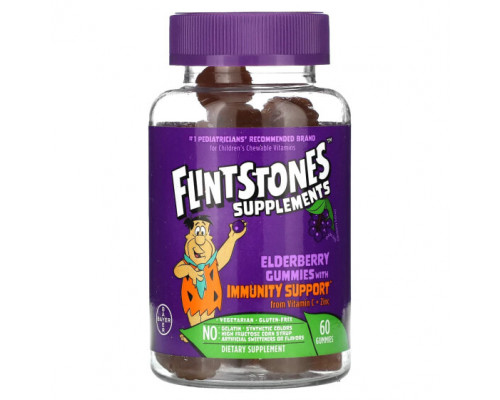 БАДы для укрепления иммунитета Flintstones, Жевательные мармеладки с бузиной для поддержки иммунитета, 60 жевательных таблеток БАДы для укрепления иммунитета Flintstones, Жевательные мармеладки с бузиной для поддержки иммунитета, 60 жевательных таблеток