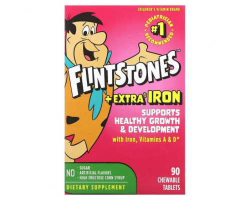Детское здоровье Flintstones, Мультивитамины для детей, с дополнительным содержанием железа, 90 жевательных таблеток Детское здоровье Flintstones, Мультивитамины для детей, с дополнительным содержанием железа, 90 жевательных таблеток