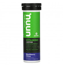 Nuun, Hydration, Vitamins + Caffeine, Effervescent Vitamin Supplement, Blackberry Citrus, 12 Tablets