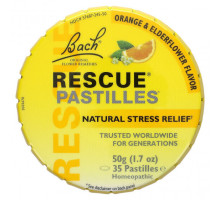 Для нервной системы Bach, Original Flower Remedies, Rescue Pastilles, натуральное средство от стресса, апельсин и бузина, 35 пастилок, 50 г (1,7 унции)