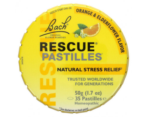 Для нервной системы Bach, Original Flower Remedies, Rescue Pastilles, натуральное средство от стресса, апельсин и бузина, 35 пастилок, 50 г (1,7 унции) Для нервной системы Bach, Original Flower Remedies, Rescue Pastilles, натуральное средство от стресса, апельсин и бузина, 35 пастилок, 50 г (1,7 унции)