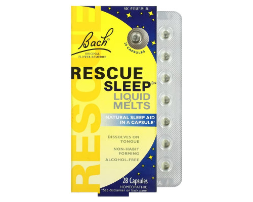 Bach, Original Flower Remedies, Rescue Sleep Liquid Melts, 28 Capsules Bach, Original Flower Remedies, Rescue Sleep Liquid Melts, 28 Capsules