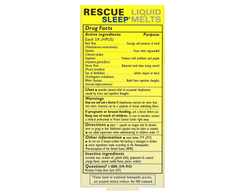 Bach, Original Flower Remedies, Rescue Sleep Liquid Melts, 28 Capsules Bach, Original Flower Remedies, Rescue Sleep Liquid Melts, 28 Capsules