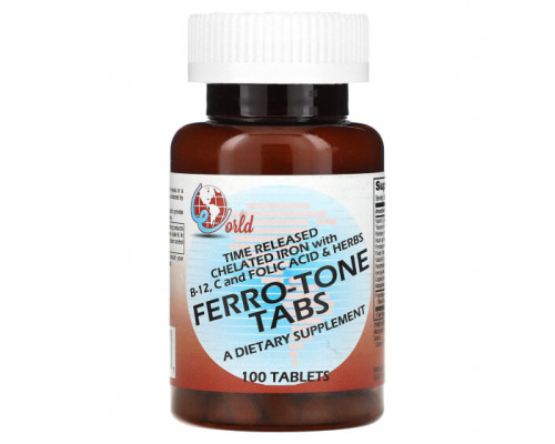 Железо World Organic, Ferro-Tone, таблетки, 100 таблеток Железо World Organic, Ferro-Tone, таблетки, 100 таблеток