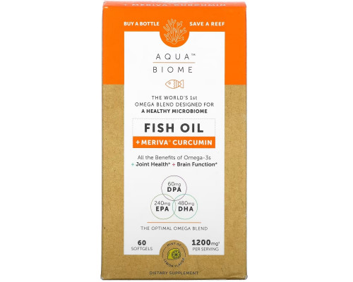 Enzymedica, Aqua Biome, рыбий жир + куркумин Meriva, лимонный вкус, 60 гелевых капсул Enzymedica, Aqua Biome, рыбий жир + куркумин Meriva, лимонный вкус, 60 гелевых капсул