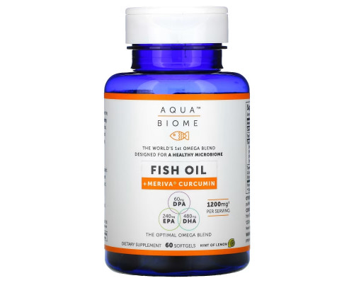 Enzymedica, Aqua Biome, рыбий жир + куркумин Meriva, лимонный вкус, 60 гелевых капсул Enzymedica, Aqua Biome, рыбий жир + куркумин Meriva, лимонный вкус, 60 гелевых капсул