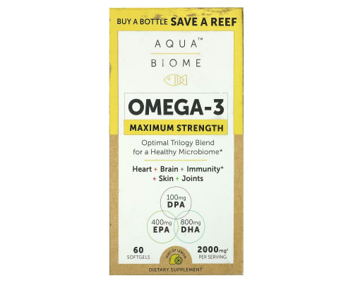 Enzymedica, Aqua Biome, рыбий жир, максимальная сила, лимонный вкус, 60 гелевых капсул Enzymedica, Aqua Biome, рыбий жир, максимальная сила, лимонный вкус, 60 гелевых капсул