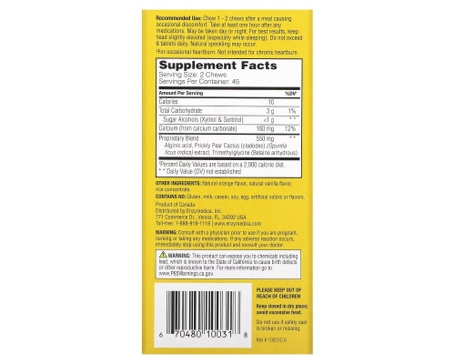 Enzymedica, Heartburn Relief, Vanilla-Orange Flavored, 90 Relief Chews Enzymedica, Heartburn Relief, Vanilla-Orange Flavored, 90 Relief Chews