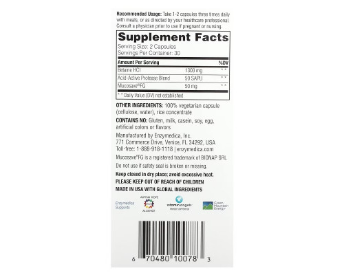 Enzymedica, Fast-Acting Betaine HCI, 60 Capsules Enzymedica, Fast-Acting Betaine HCI, 60 Capsules