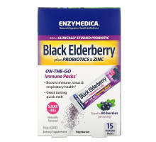 Enzymedica, Black Elderberry plus Probiotics & Zinc, Naturally Flavored, 15 Powder Packs