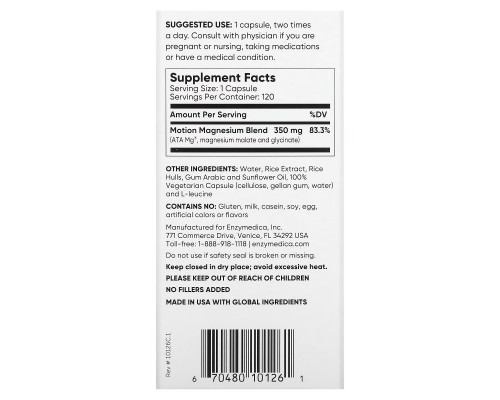 Enzymedica, Magnesium, Motion, 120 Capsules Enzymedica, Magnesium, Motion, 120 Capsules