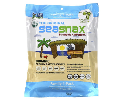 SeaSnax "Classic" Olive Roasted Seaweed Snack Four Pack 5 sheets (.54 oz) Each SeaSnax "Classic" Olive Roasted Seaweed Snack Four Pack 5 sheets (.54 oz) Each