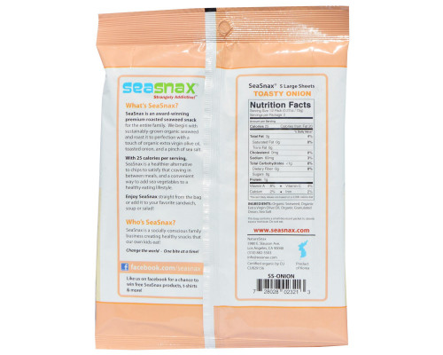 SeaSnax Toasty Onion Roasted Seaweed Snack 5 sheets - .54 oz (15 g) SeaSnax Toasty Onion Roasted Seaweed Snack 5 sheets - .54 oz (15 g)