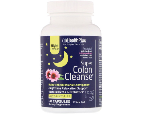 Health Plus, Super Colon Cleanse, средство для ночной очистки кишечника, 90 капсул Health Plus, Super Colon Cleanse, средство для ночной очистки кишечника, 90 капсул