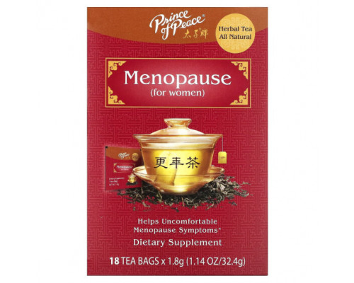 Травяные сборы и чаи Prince of Peace, Herbal Tea, для женщин, для менопаузы, 18 чайных пакетиков, 32,4 г (1,14 унции) Травяные сборы и чаи Prince of Peace, Herbal Tea, для женщин, для менопаузы, 18 чайных пакетиков, 32,4 г (1,14 унции)