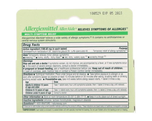 Boericke & Tafel Облегчение Аллергии Allergiemittel AllerAide 40 таблеток Boericke & Tafel Облегчение Аллергии Allergiemittel AllerAide 40 таблеток