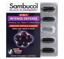 Sambucol, 5-In-1 Intense Defense + Echinacea, Zinc, Vitamin C & White Willow, Black Elderberry, 24 Softgels
