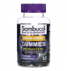 Sambucol, Black Elderberry, Immune Support Gummies with Vitamin C & Zinc, Natural Berry, 60 Gummies