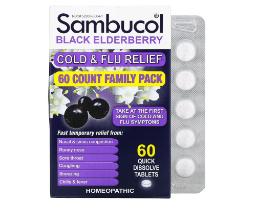 Sambucol, Black Elderberry, Cold & Flu Relief, Family Pack, 60 Quick Dissolve Tablets Sambucol, Black Elderberry, Cold & Flu Relief, Family Pack, 60 Quick Dissolve Tablets