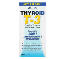 Absolute Nutrition Thyroid T-3 Original Formula 180 Capsules