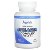 Для мышц и суставов Absolute Nutrition, Коллагеновый комплекс премиального качества, тип I, II, V, X, 60 капсул