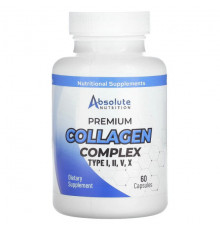 Для мышц и суставов Absolute Nutrition, Коллагеновый комплекс премиального качества, тип I, II, V, X, 60 капсул