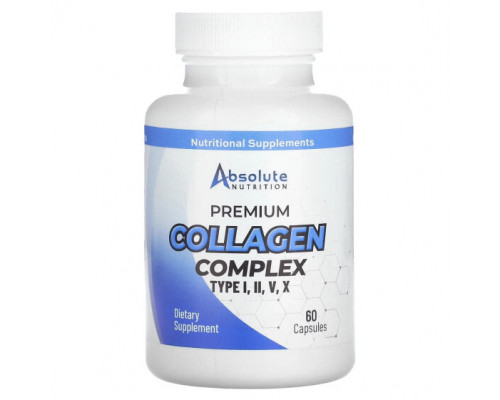 Для мышц и суставов Absolute Nutrition, Коллагеновый комплекс премиального качества, тип I, II, V, X, 60 капсул