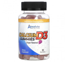 Кальций Absolute Nutrition, Жевательные таблетки с кальцием D3, виноград, 60 жевательных таблеток