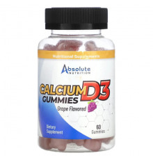 Кальций Absolute Nutrition, Жевательные таблетки с кальцием D3, виноград, 60 жевательных таблеток