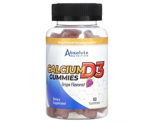 Кальций Absolute Nutrition, Жевательные таблетки с кальцием D3, виноград, 60 жевательных таблеток Кальций Absolute Nutrition, Жевательные таблетки с кальцием D3, виноград, 60 жевательных таблеток