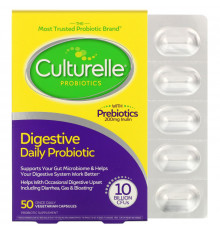 Culturelle, Здоровье пищеварительной системы, пробиотик для ежедневного приема, 50 вегетарианских капсул для приема один раз в день