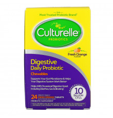 Culturelle, Здоровье пищеварительной системы, пробиотик в жевательных таблетках со вкусом апельсина, 24 таблетки