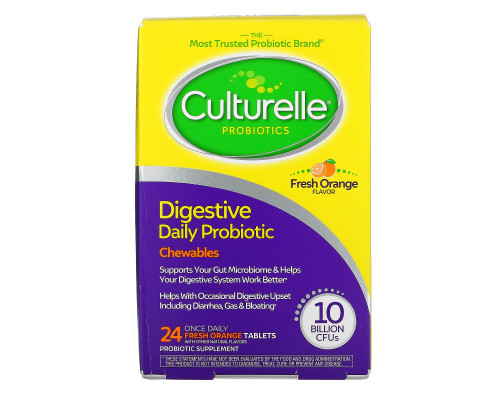 Culturelle, Здоровье пищеварительной системы, пробиотик в жевательных таблетках со вкусом апельсина, 24 таблетки Culturelle, Здоровье пищеварительной системы, пробиотик в жевательных таблетках со вкусом апельсина, 24 таблетки