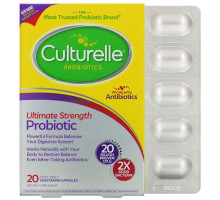 Culturelle, Дополнительная сила, здоровье системы пищеварения, ежедневная формула с пробиотиками, 20 капсул в растительной оболочке для приема 1 раз в день