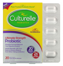 Culturelle, Дополнительная сила, здоровье системы пищеварения, ежедневная формула с пробиотиками, 20 капсул в растительной оболочке для приема 1 раз в день