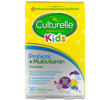 Детское здоровье Culturelle, Для детей, жевательные таблетки с пробиотиками и мультивитаминами, для детей от 3 лет, натуральный фруктовый пунш, 30 жевательных таблеток
