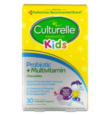 Детское здоровье Culturelle, Для детей, жевательные таблетки с пробиотиками и мультивитаминами, для детей от 3 лет, натуральный фруктовый пунш, 30 жевательных таблеток