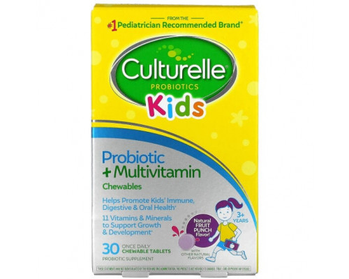 Детское здоровье Culturelle, Для детей, жевательные таблетки с пробиотиками и мультивитаминами, для детей от 3 лет, натуральный фруктовый пунш, 30 жевательных таблеток Детское здоровье Culturelle, Для детей, жевательные таблетки с пробиотиками и мультивитаминами, для детей от 3 лет, натуральный фруктовый пунш, 30 жевательных таблеток