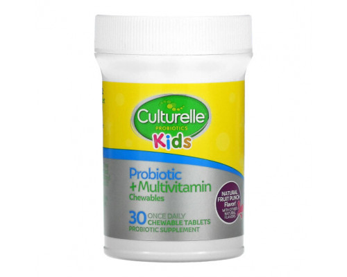 Детское здоровье Culturelle, Для детей, жевательные таблетки с пробиотиками и мультивитаминами, для детей от 3 лет, натуральный фруктовый пунш, 30 жевательных таблеток Детское здоровье Culturelle, Для детей, жевательные таблетки с пробиотиками и мультивитаминами, для детей от 3 лет, натуральный фруктовый пунш, 30 жевательных таблеток