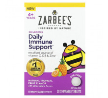БАДы для укрепления иммунитета Zarbee's, Ежедневная поддержка иммунитета для детей, для детей от 4 лет, натуральные тропические фрукты, 28 жевательных таблеток