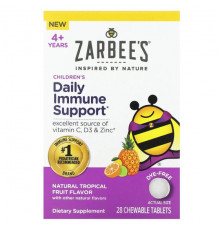 БАДы для укрепления иммунитета Zarbee's, Ежедневная поддержка иммунитета для детей, для детей от 4 лет, натуральные тропические фрукты, 28 жевательных таблеток