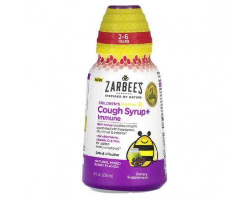 Детское здоровье Zarbee's, Детский дневной сироп от кашля + иммунитет, для детей 2–6 лет, натуральное ягодное средство, 236 мл (8 жидк. Унций) Детское здоровье Zarbee's, Детский дневной сироп от кашля + иммунитет, для детей 2–6 лет, натуральное ягодное средство, 236 мл (8 жидк. Унций)