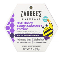 Zarbee's, 96% Honey Cough Soothers + Immune Support, Natural Mixed Berry Flavor, Ages 5+, 14 Pieces