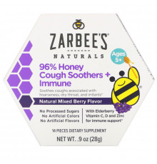Zarbee's, 96% Honey Cough Soothers + Immune Support, Natural Mixed Berry Flavor, Ages 5+, 14 Pieces